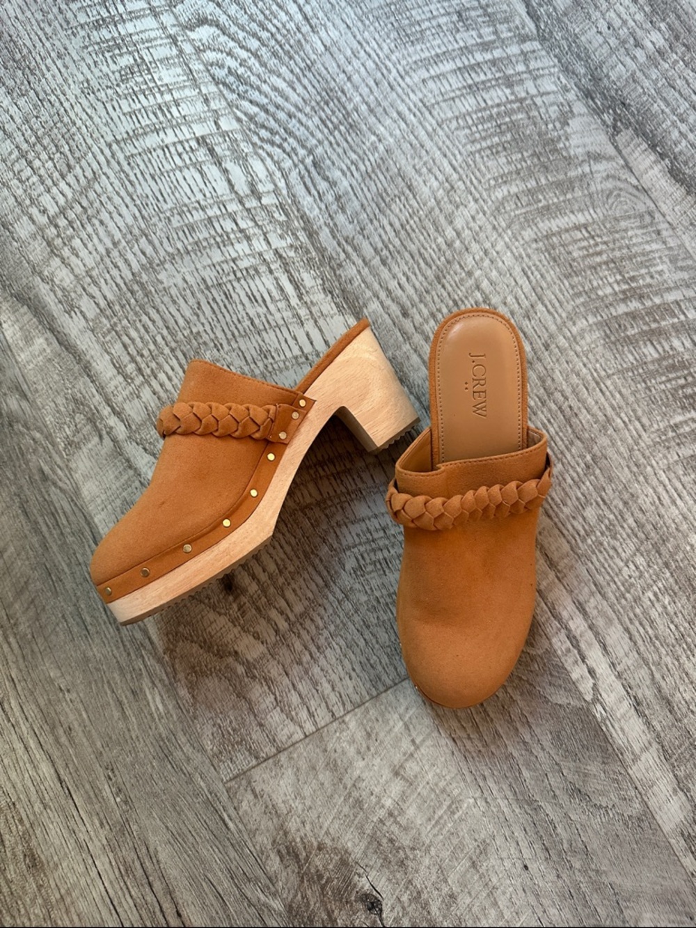 J. Crew Tan Suede Braided Clog Mules